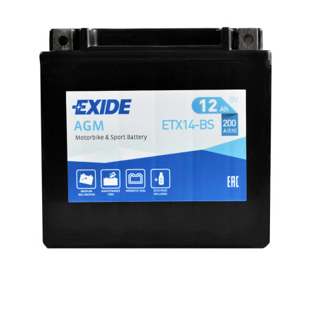 Мото акумулятор AGM ETX 14-BS EXIDE (12V, 12A)