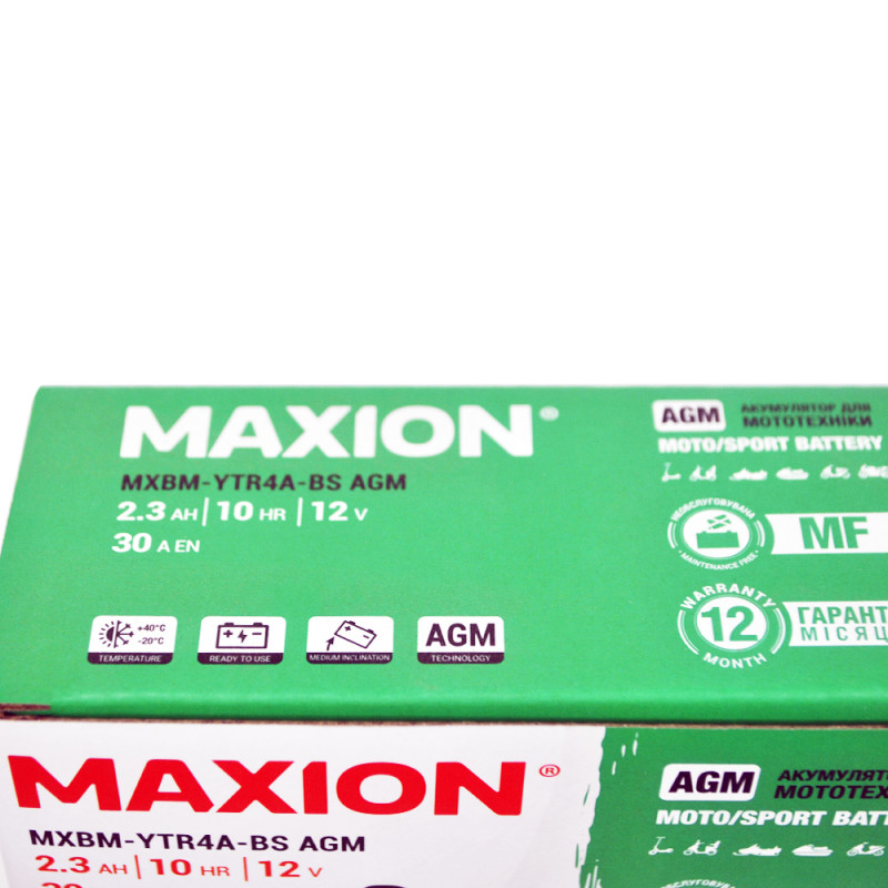Мото акумулятор MAXION MXBM-YTR4A-BS (12V, 2,3Ah, 30A, -/+)
