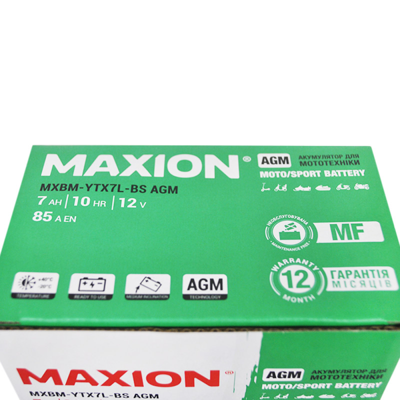 Мото акумулятор MAXION MXBM-YTX7L-BS (12V, 7Ah, 85A, -/+)