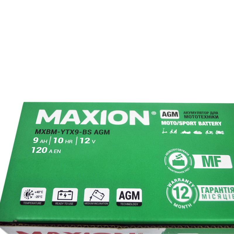 Мото акумулятор MAXION MXBM-YTX9-BS (12V, 9Ah, 120A, +/-)