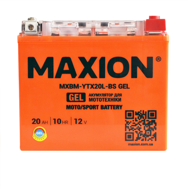 Мото акумулятор MAXION MXBM-YTX20L-BS GEL (12V, 20Ah, 240A, -/+)