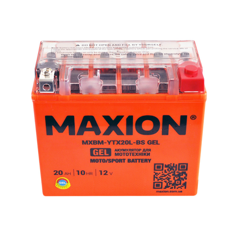 Мото акумулятор MAXION MXBM-YTX20L-BS GEL (12V, 20Ah, 240A, -/+)