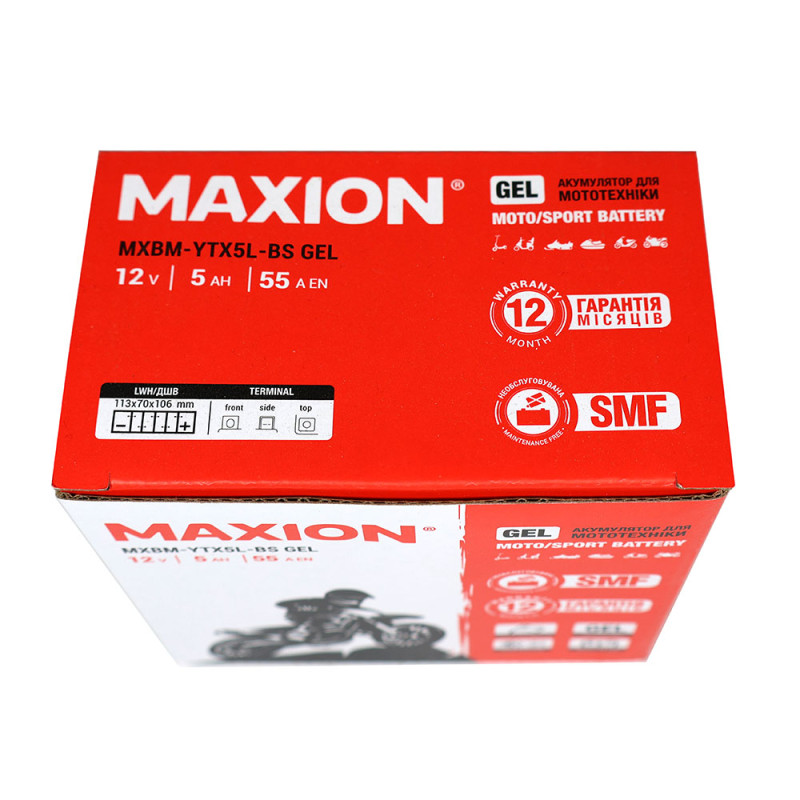 Мото акумулятор MAXION 24MXBM-YTX5L-BS GEL (12V, 5Ah, 55A, -/+)