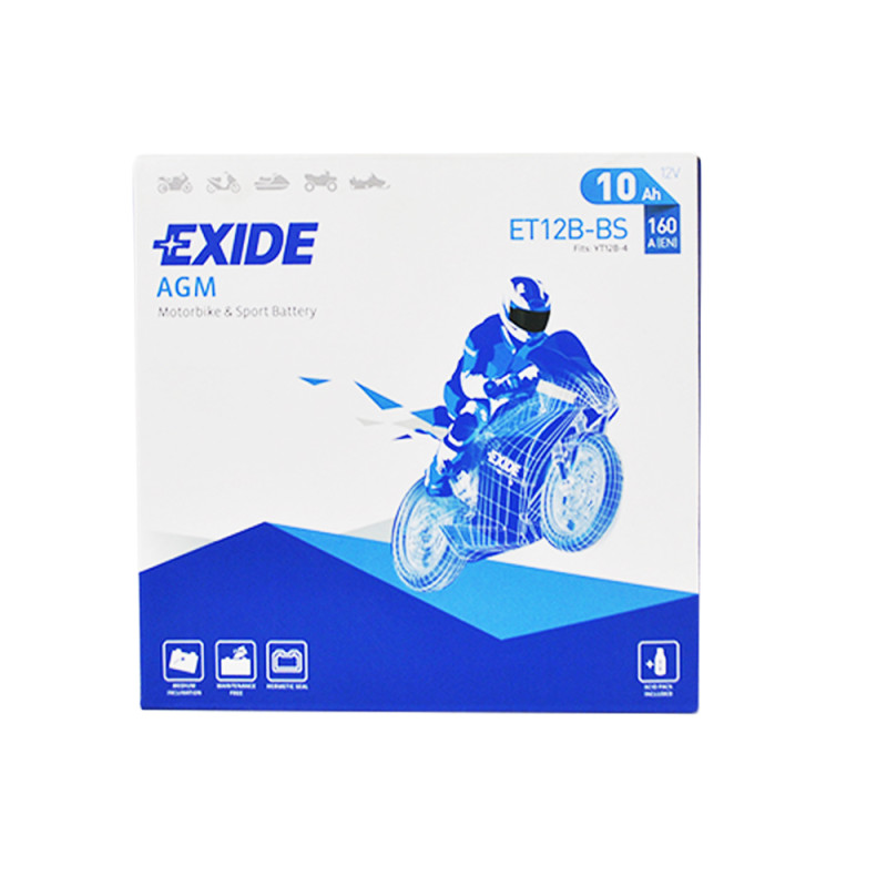 Мото акумулятор AGM ET 12B-BS EXIDE (12V, 10A)