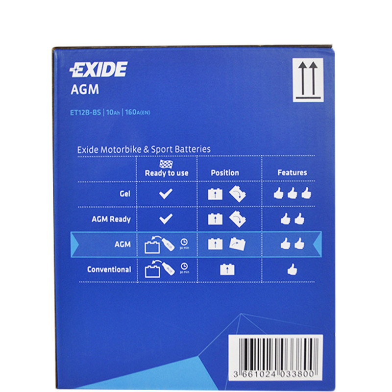 Мото акумулятор AGM ET 12B-BS EXIDE (12V, 10A)