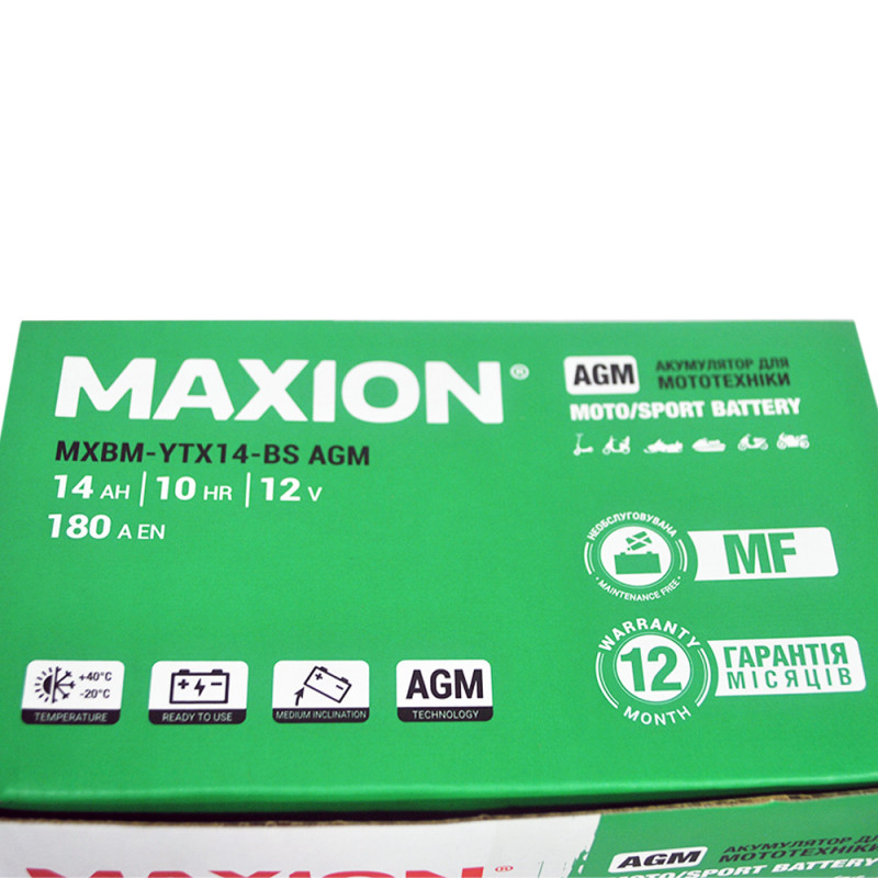 Мото акумулятор MAXION MXBM-YTX14-BS (12V, 12Ah, 160A, +/-)