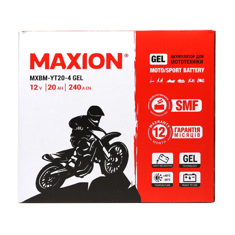 Мото акумулятор MAXION 24MXBM-YT20-4 GEL (12V, 20Ah, 240A, +/-)