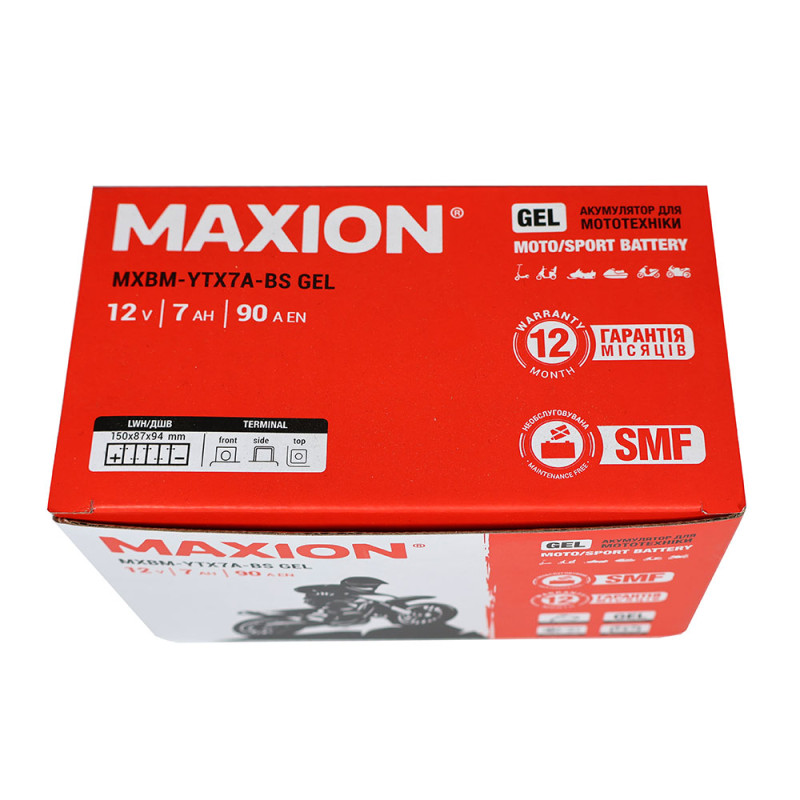 Мото акумулятор MAXION MXBM-YTX7A-BS DS GEL (12V, 7Ah, 90A, +/-)
