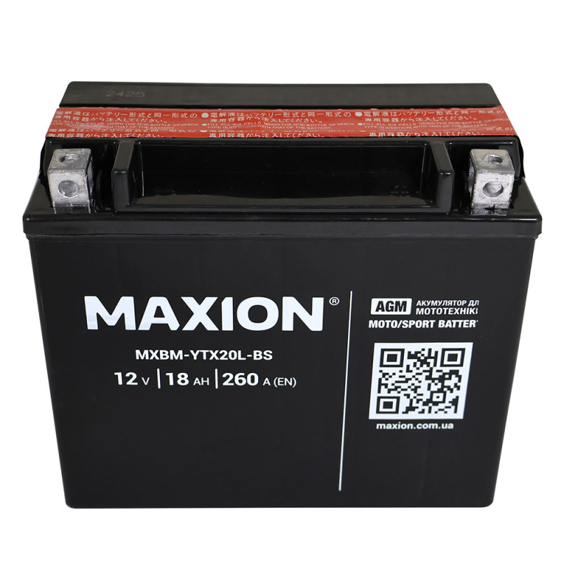 Мото акумулятор MAXION MXBM-YTX20L-BS (12V, 18Ah, 260A, -/+)
