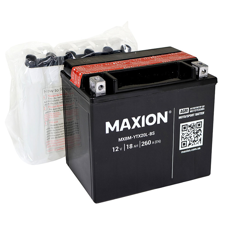 Мото акумулятор MAXION MXBM-YTX20L-BS (12V, 18Ah, 260A, -/+)