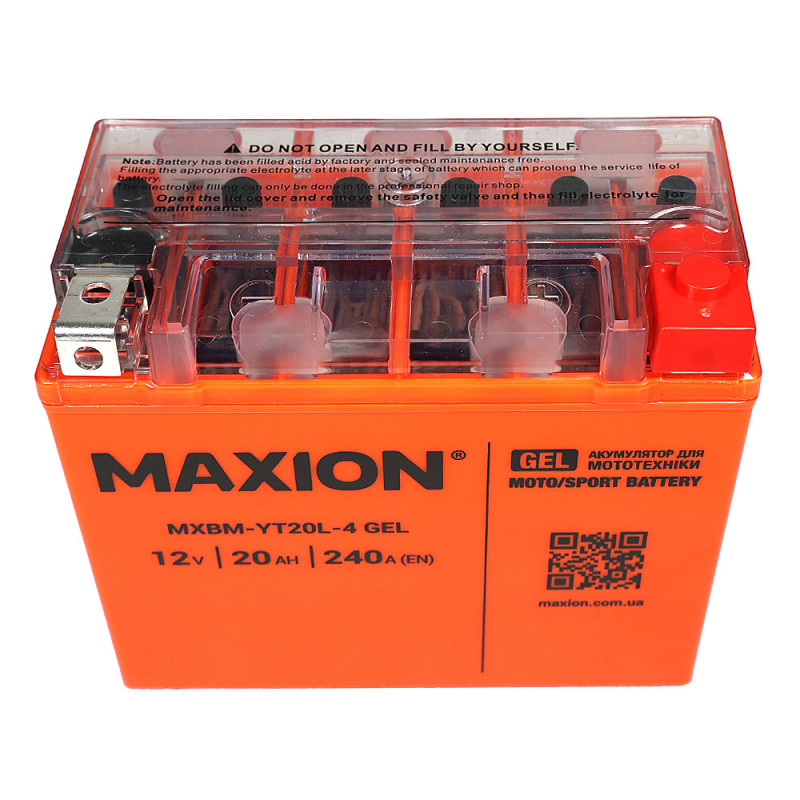 Мото акумулятор MAXION 24MXBM-YT20L-4 GEL (12V, 20Ah, 240A, -/+)