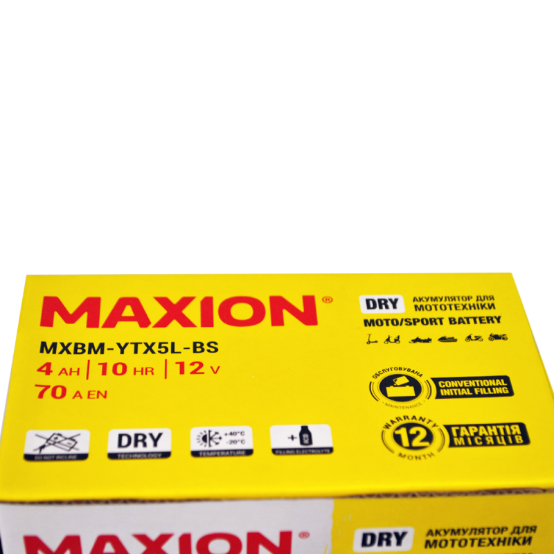 Мото акумулятор MAXION MXBM-YTX5L-BS (12V, 5Ah, 70A, -/+)