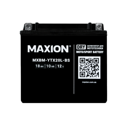 Мото акумулятор MAXION YTX20L-BS (12V, 18Ah, 260A, -/+)