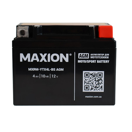 Мото акумулятор MAXION MXBM-YTX4L-BS (12V, 4Ah, 60A, -/+)