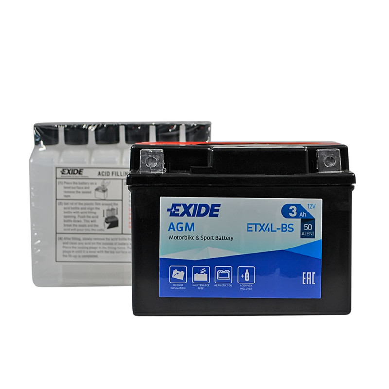 Мото акумулятор AGM ETX 4L-BS EXIDE (12V, 3A)