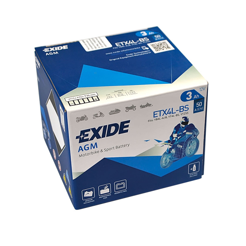 Мото акумулятор AGM ETX 4L-BS EXIDE (12V, 3A)