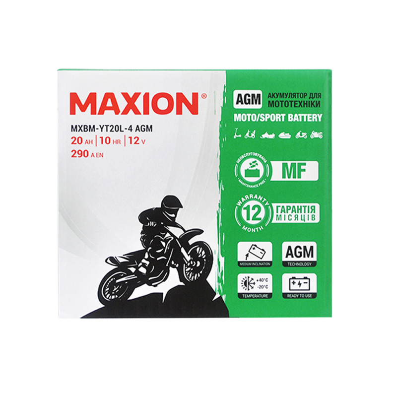 Мото акумулятор MAXION MXBM-YT20L-4 (12V, 20Ah, 330A, -/+)