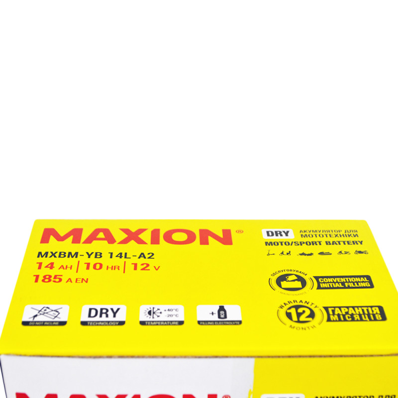 Мото акумулятор MAXION MXBM-YB14L-A2 (12V, 14Ah, 185A, -/+)