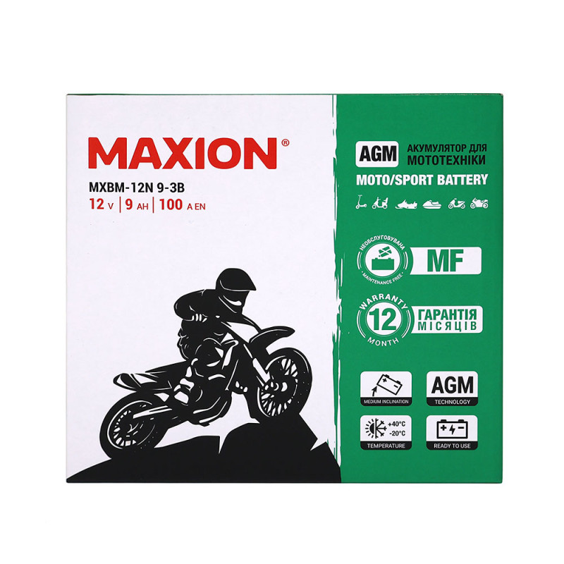 Мото акумулятор MAXION MXBM-12N9-3B (12V, 9Ah, 100A, +/-)