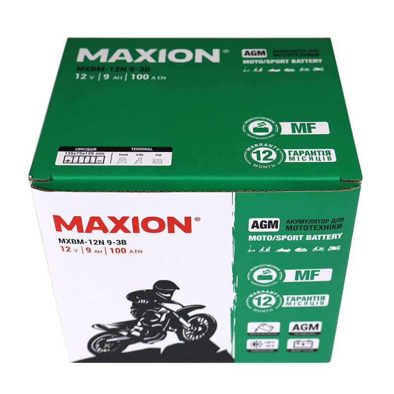 Мото акумулятор MAXION MXBM-12N9-3B (12V, 9Ah, 100A, +/-)