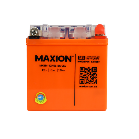 Мото акумулятор MAXION MXBM-12N5L-BS GEL (12V, 5Ah, 55A, -/+)