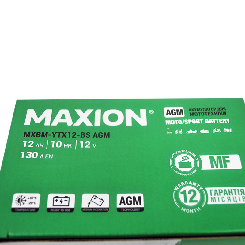 Мото акумулятор MAXION MXBM-YTX12-BS (12V, 10Ah, 180A, +/-)