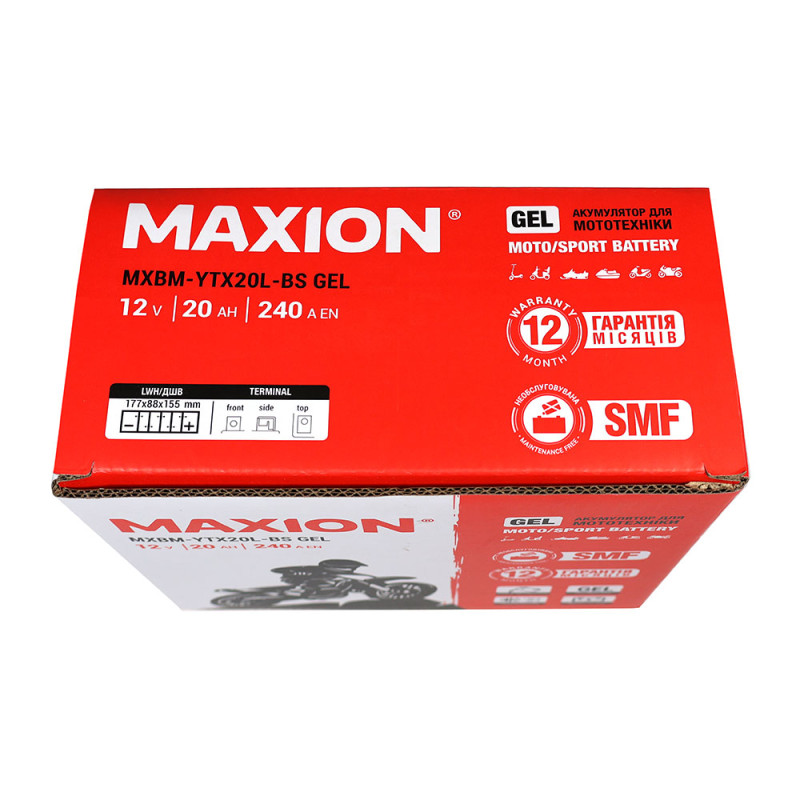 Мото акумулятор MAXION 24MXBM-YTX20L-BS GEL (12V, 20Ah, 240A, -/+)