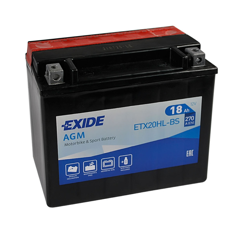 Мото акумулятор AGM ETX 20HL-BS EXIDE (12V, 18A)