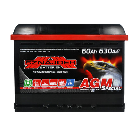 Автомобільний акумулятор SZNAJDER AGM 60Ah 630A R+ (L2) (560 02)