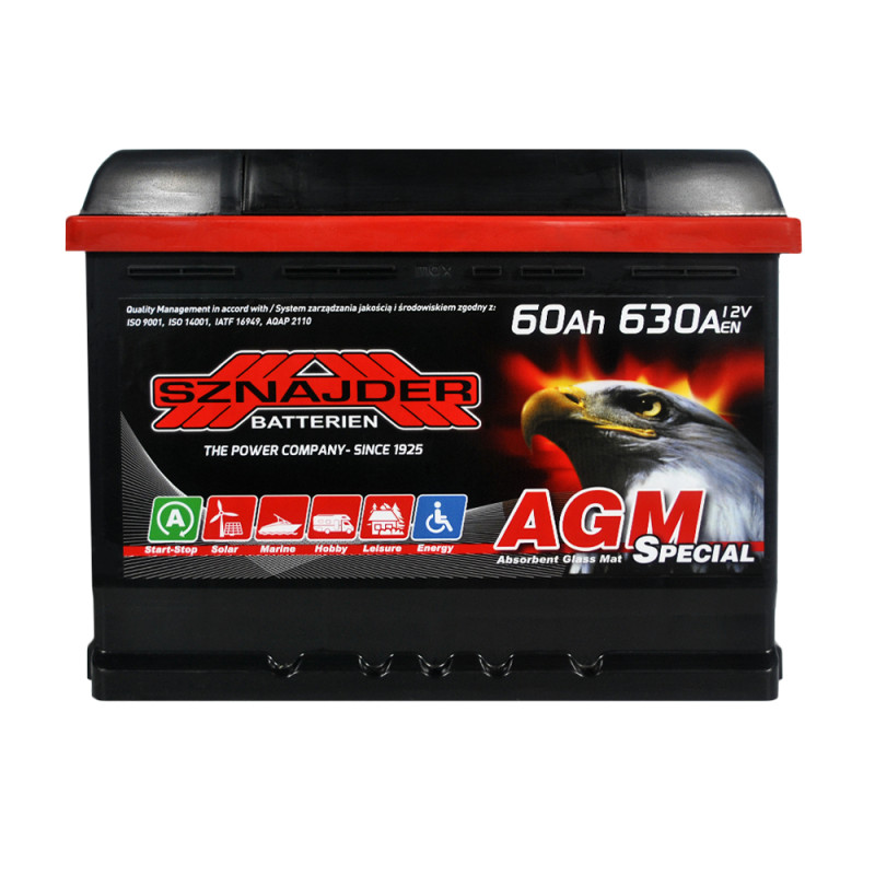 Автомобільний акумулятор SZNAJDER AGM 60Ah 630A R+ (L2) (560 02)