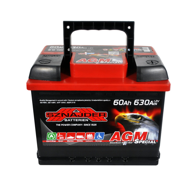 Автомобільний акумулятор SZNAJDER AGM 60Ah 630A R+ (L2) (560 02)