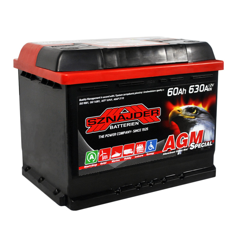 Автомобільний акумулятор SZNAJDER AGM 60Ah 630A R+ (L2) (560 02)