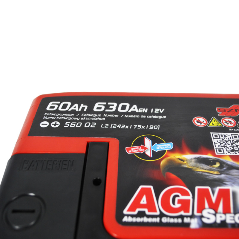 Автомобільний акумулятор SZNAJDER AGM 60Ah 630A R+ (L2) (560 02)
