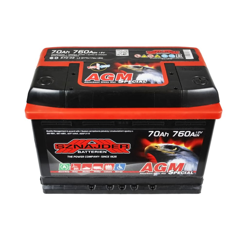 Автомобільний акумулятор SZNAJDER AGM 70Ah 760A R+ (L3) (570 02)