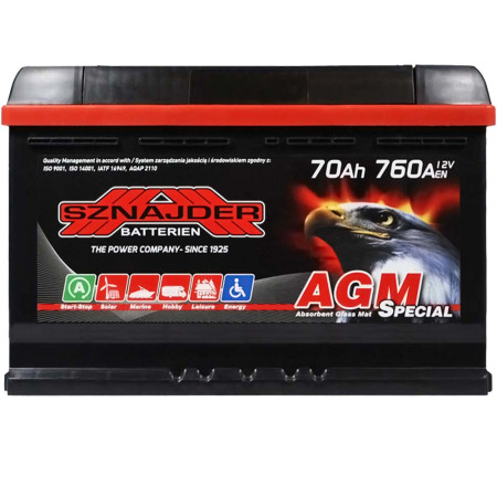 Автомобільний акумулятор SZNAJDER AGM 70Ah 760A R+ (L3) (570 02)