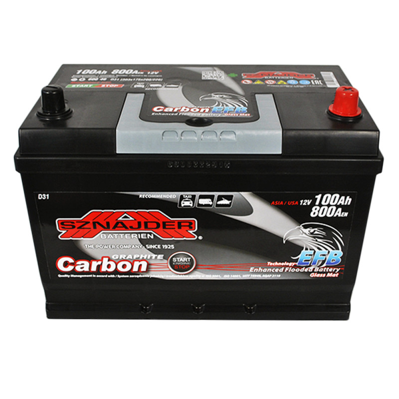 Автомобільний акумулятор SZNAJDER Carbon Start Stop EFB  Asia 100Аh 800А R+ (D31) (600 46)