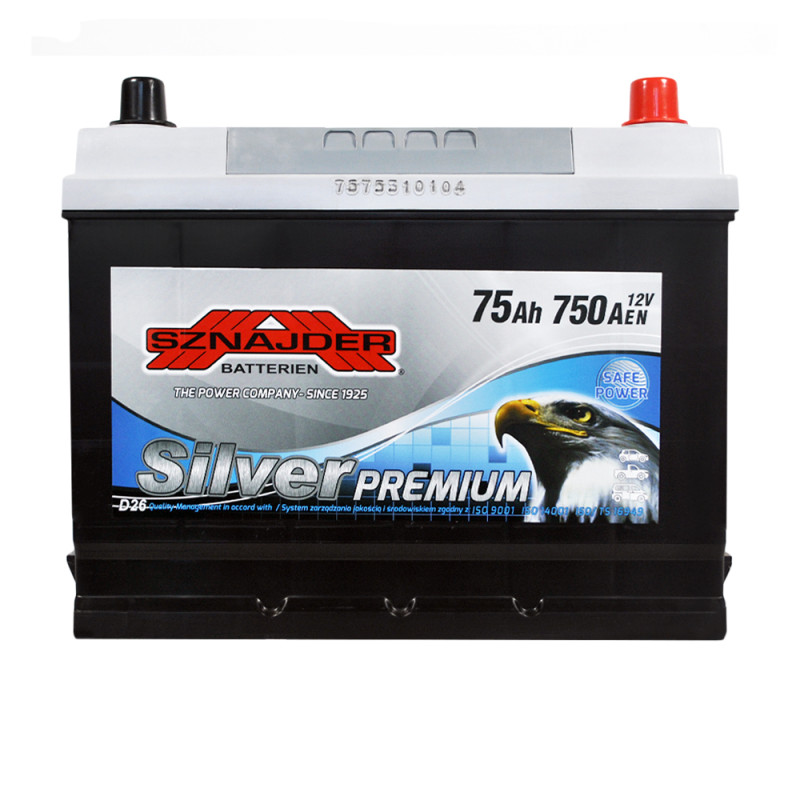 Автомобільний акумулятор SZNAJDER Silver Premium Asia 75Ah 750A R+ (D26) (575 50)