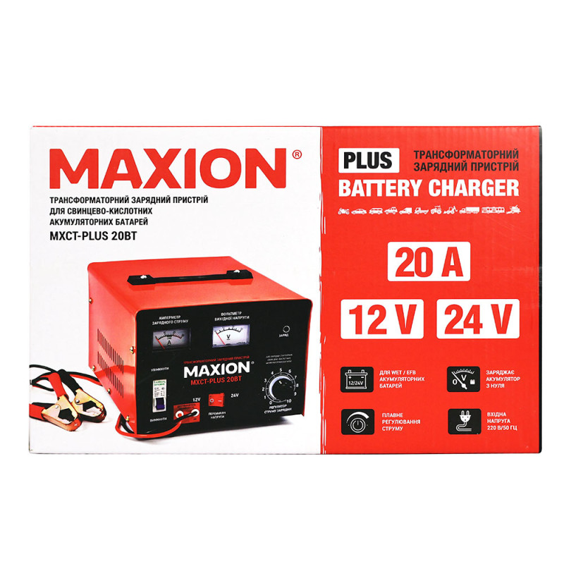 Трансформаторний зарядний пристрій MAXION MXCT PLUS-20ВТ (12/24V; 20A)