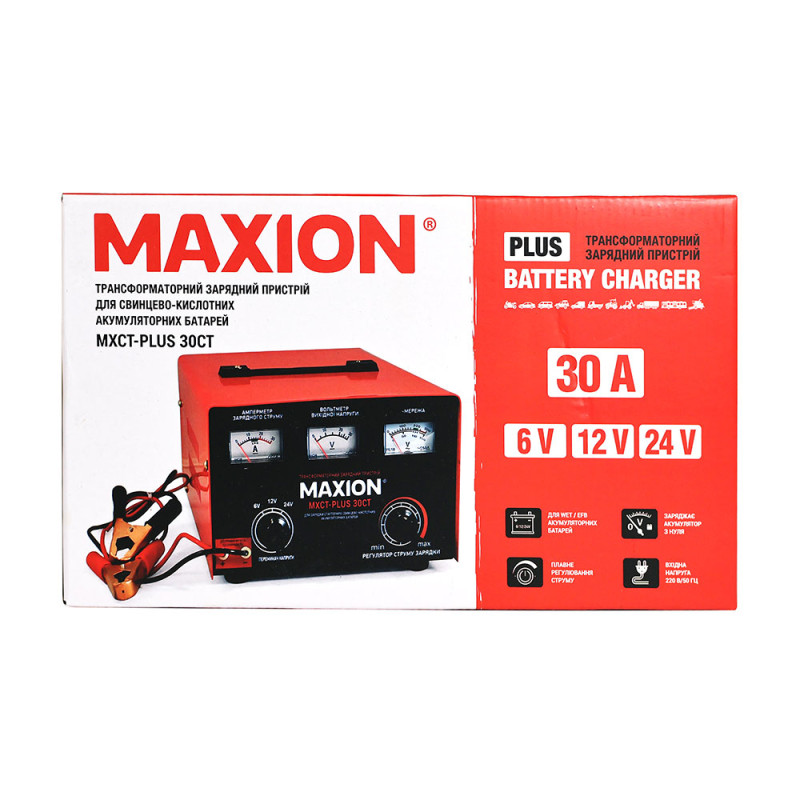 Трансформаторний зарядний пристрій MAXION MXCT PLUS-30CT (6/12/24V; 30A)