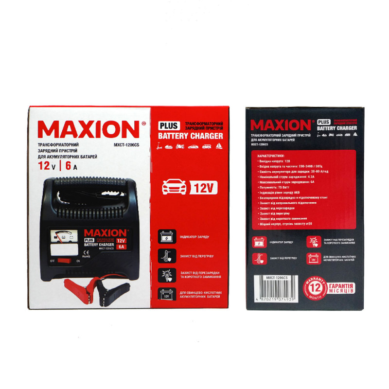Трансформаторний зарядний пристрій MAXION MXCT-1206CS (6A, 12V)