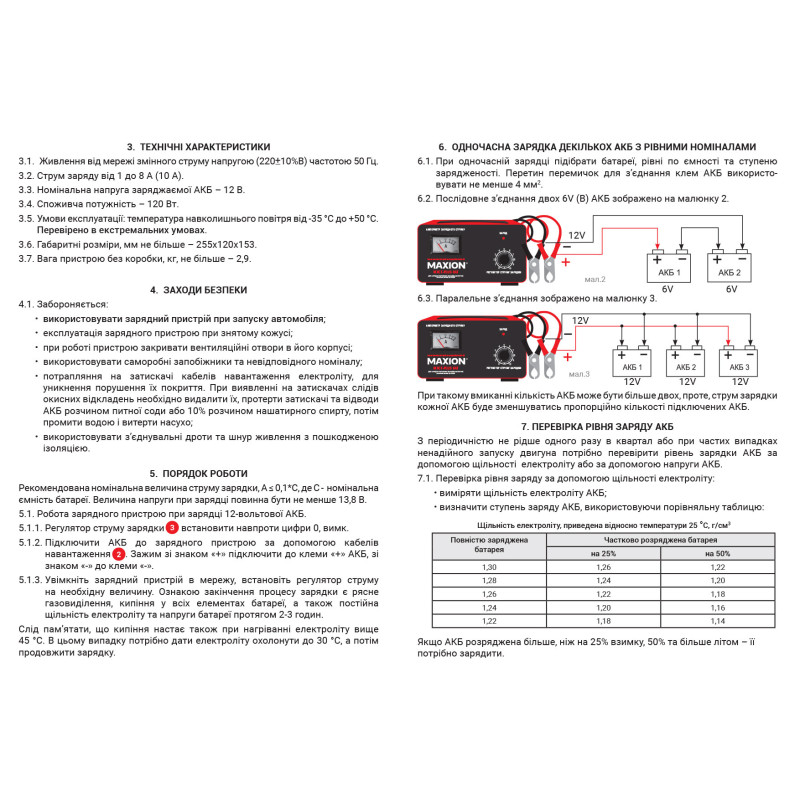 Трансформаторний зарядний пристрій MAXION MXCT PLUS- 8AT (12V; 8A)