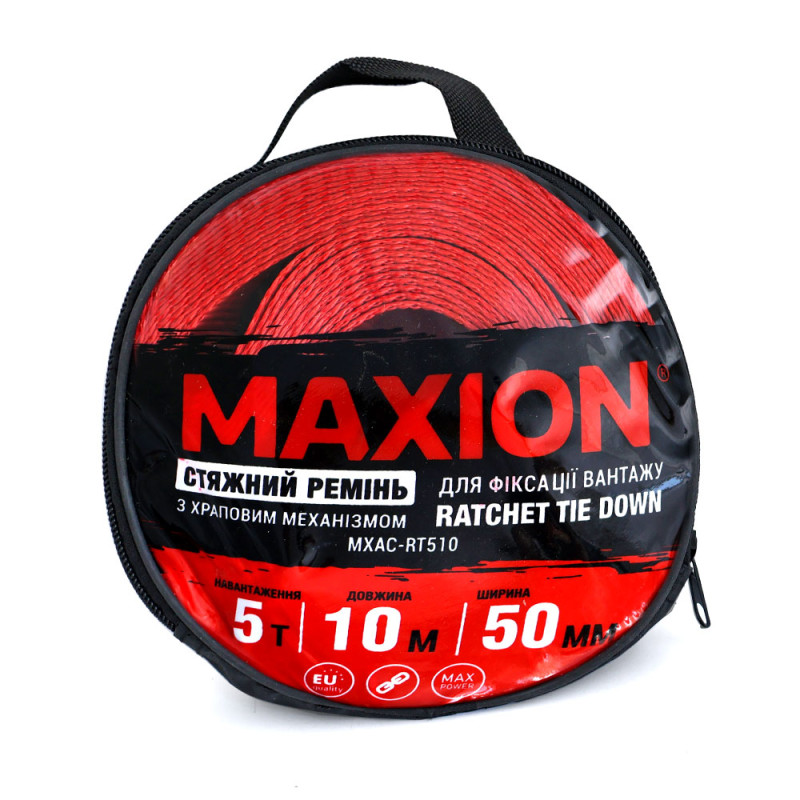Стяжний ремінь з тріскачкою та двома гаками МXAC-RT510 ( 5т; 50mm*10m; червоний)