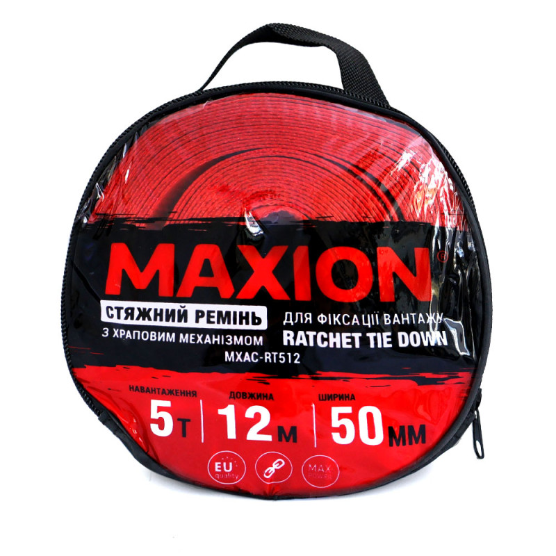 Стяжний ремінь з тріскачкою та двома гаками МXAC-RT512 ( 5т; 50mm*12m; червоний)