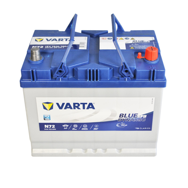 Автомобільний акумулятор VARTA Blue Dynamic EFB Asia (N72) 72Ah 760A R+ (D26 н .к.)