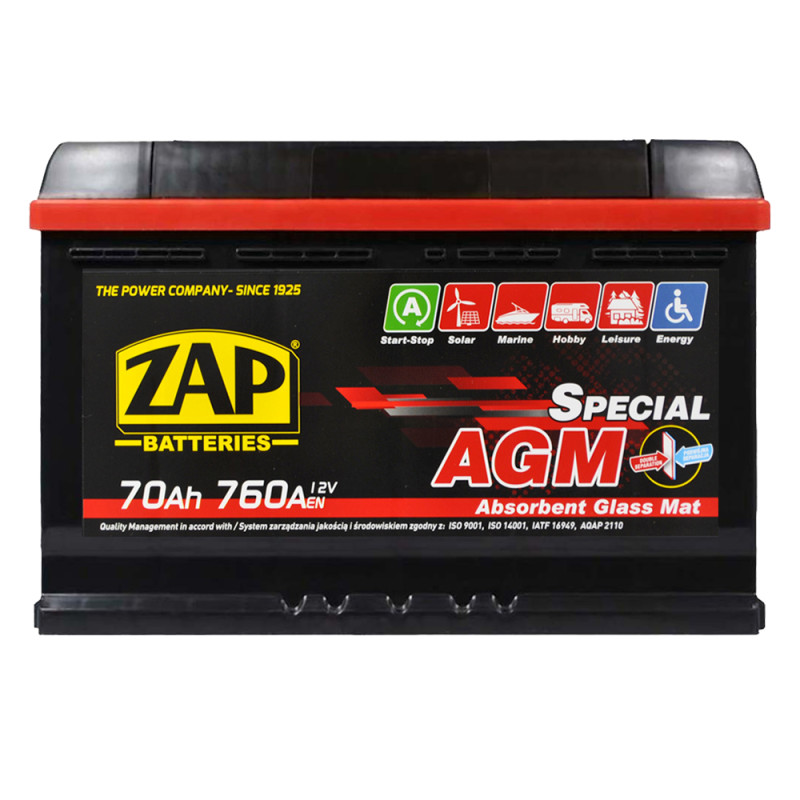 Автомобільний акумулятор ZAP AGM 70Ah 760A R+ (L3) (570 02)