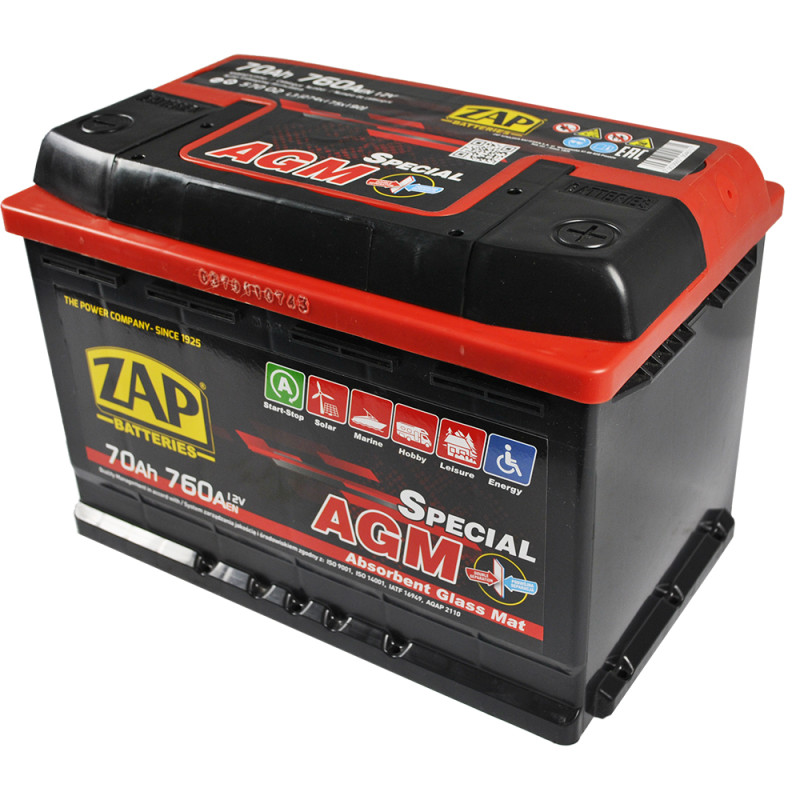 Автомобільний акумулятор ZAP AGM 70Ah 760A R+ (L3) (570 02)