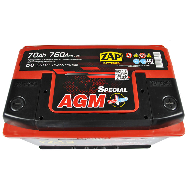 Автомобільний акумулятор ZAP AGM 70Ah 760A R+ (L3) (570 02)