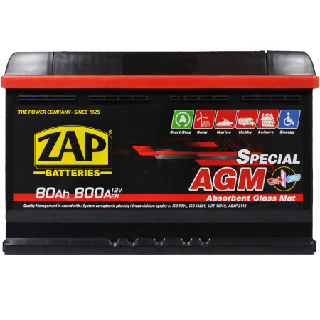 Автомобільний акумулятор ZAP AGM  80Ah 800A R+ (L3) (580 02)