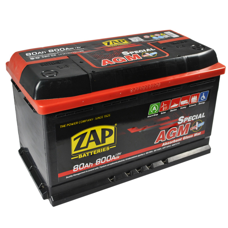 Автомобільний акумулятор ZAP AGM  80Ah 800A R+ (L3) (580 02)