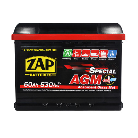 Автомобільний акумулятор ZAP AGM 60Ah 630A R+ (L2) (560 02)
